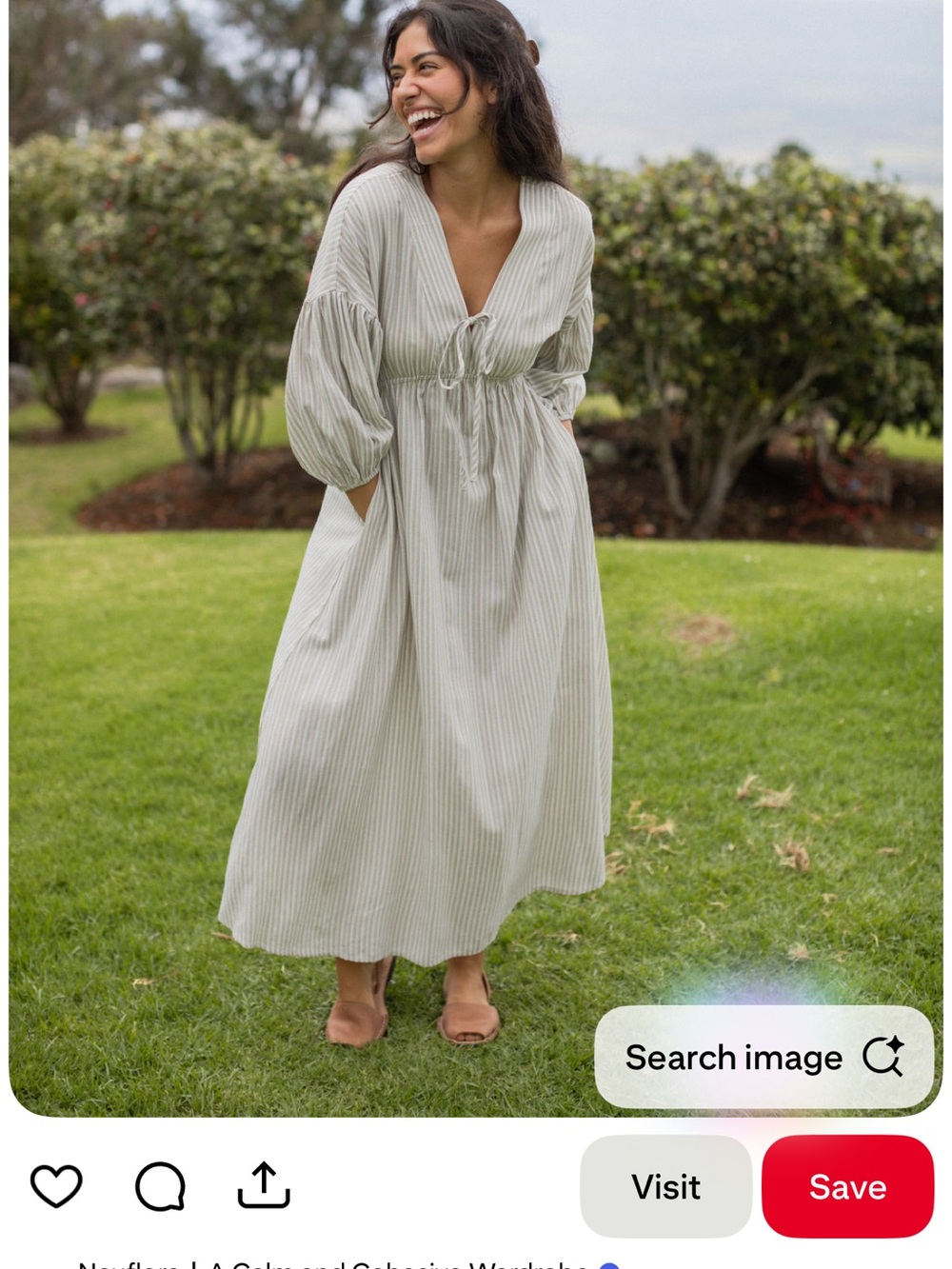 Neutral Stripe Maxi Dress with V-Neck